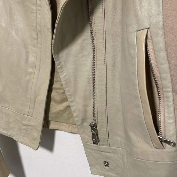 Genuine leather cream tan beige bomber jacket sz small s - Picture 6 of 7